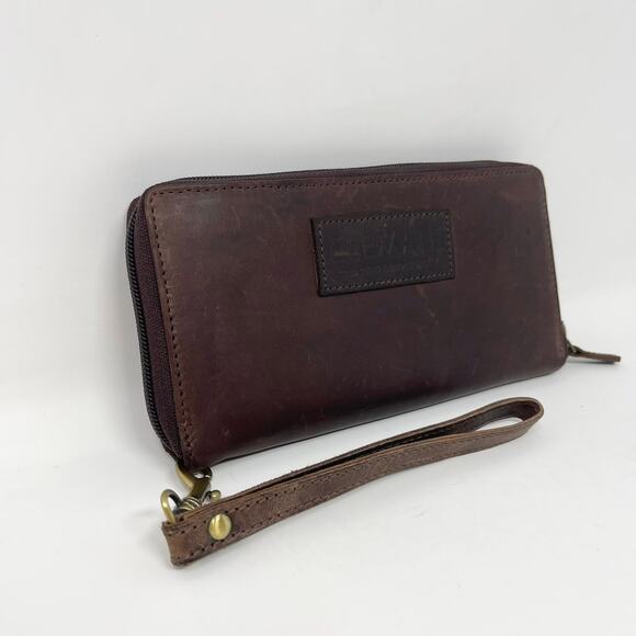 Elevate People Full-Grain Leather Wallet‎ Dark Brown Full Zip Wristlet Strap - Picture 3 of 7